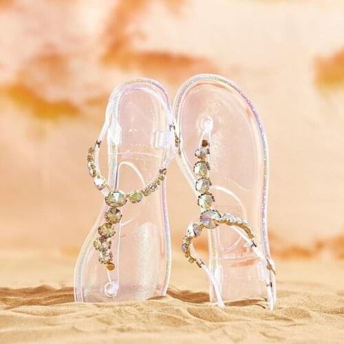2021 Summer Beach Jelly Sandals Fashion Open Toe Rhinestone Womens Shoes Outdoor Casual Sandals Plus Size