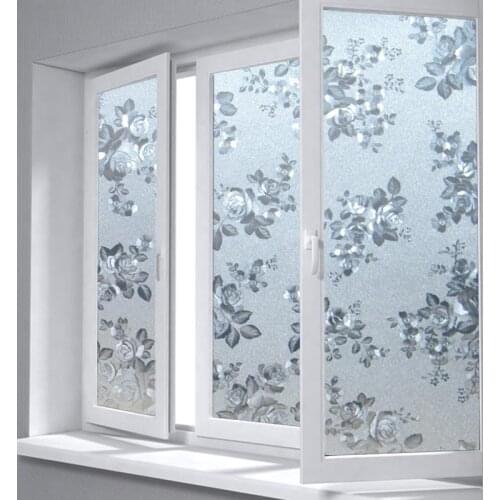 3D Embossed Rose Static Cling Glass Decorative Privacy Etched Glass Window Film Vinyl Monthly Rose 40-90cm width *200cm length