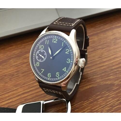 Sapphire crystal or Mineral glass 44mm black dial Asian 6497 gooseneck movement mens watch luminous Mechanical watches GR29-21