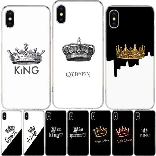 King Queen Couple Lovers Phone Case For Iphone 12 MIni 11Pro MAX XS 8 7 6 6S Plus X 5 5S SE XR SE 2020 Cover Shell Coque