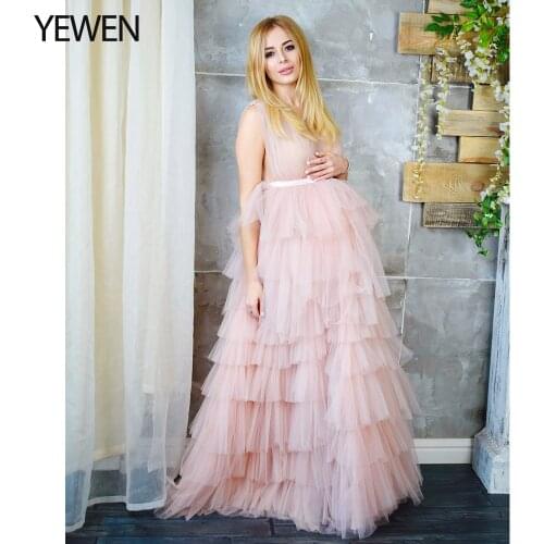 Soft Tulle Evening Dress Long Sleeveless Woman V Neck Maternity Dresses for Photo Shoot Photography Dress YEWEN 2021