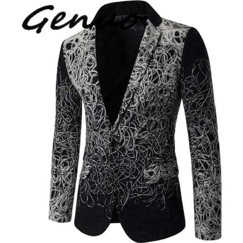 Mens Autumn Winter Fashion Male Flower Suit Slim Casual Print Blazer Single Stage Show Jacket Coat Ourterwear Plus Size 5XL