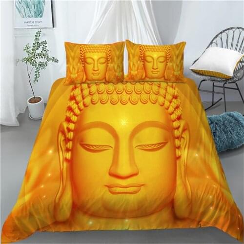 Home Living Luxury 3D Golden Buddha Print 2/3Pcs Comfortable Duvet Cover PillowCase Bedding Set Queen and King AU/EU/US Size