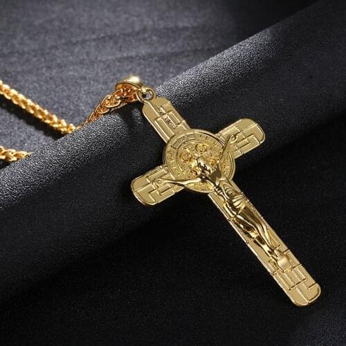 New Hip Hop Big Gold Color Jesus Cross Pendant Necklace Fashion Mens and Womens Jewelry for Party Accessories