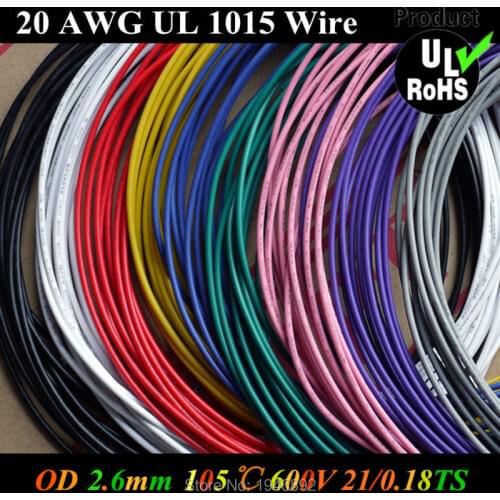 5Meters Flexible Stranded of 20AWG UL1015 Diameter 2.6mm 21/0.178TS 105 degree 600V Electronic Wire Conductor To Internal Wiring