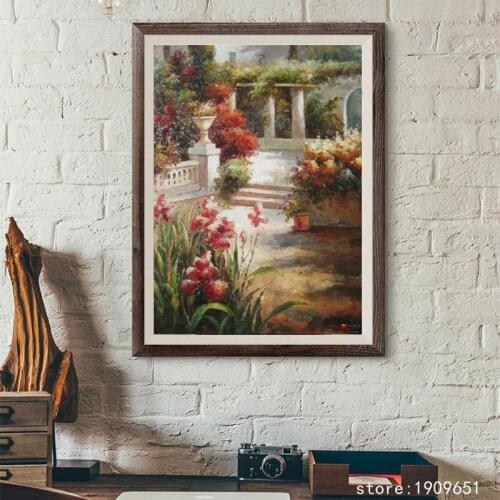 Cotton no frame Mediterranean sea flowers garden canvas printings oil painting printed on cotton wall art decoration picture