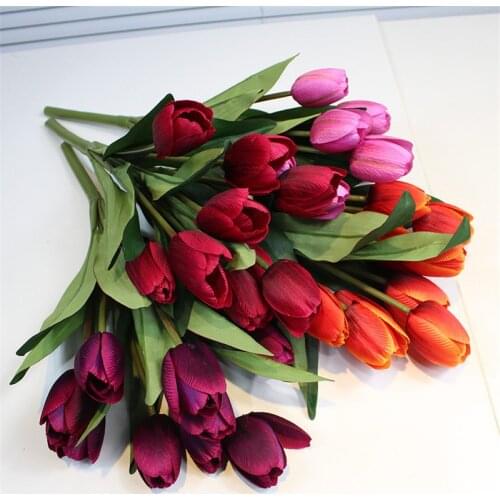 9 head Tulip Artificial Flower Bouquet Real Touch Artificial Bouquet Fake Flowers for Wedding Home Christmas Decoration