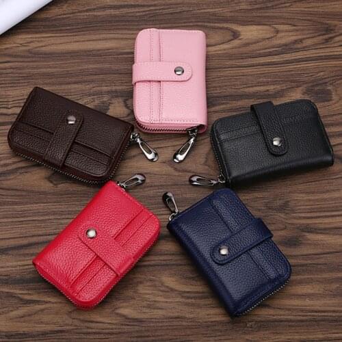 Fashion Business Men Credit Card Holder Cover Case Unisex Genuine Leather Zipper Coin Purse Money Bag Women Short Mini Wallets
