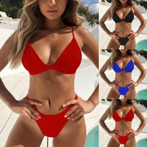 Sexy Triangle Bikini Set Women Solid Bathing Suit Women Swimwear Summer Beach Female Low Waist Black Blue Red Swimsuit Biquini