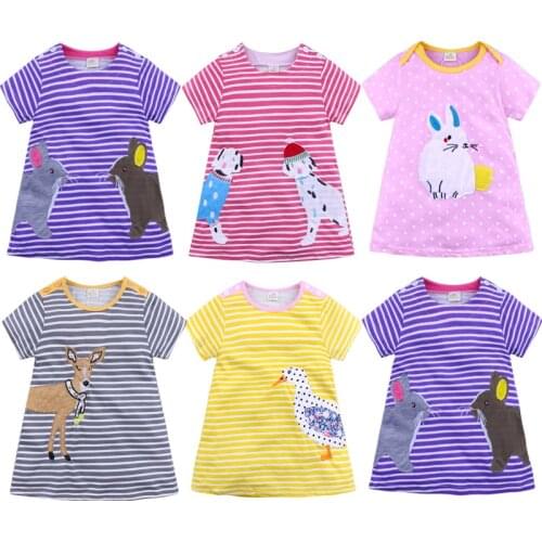 Summer Girl Striped Casual Cotton Dress Rabbit Cartoon Striped Children Dresses 2 3 4 5 6 7 8 10Years Old