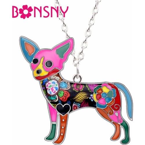 WEVENI Statement Enamel Alloy Chihuahua Dog Necklace Pendants Chain Collar Cute Animal Jewelry For Women Girls Teens Accessories