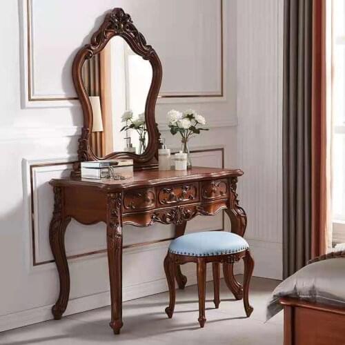 Solid wood furniture factory European style solid wood carving dressing table mirror makeup stool bedroom dressing table combina