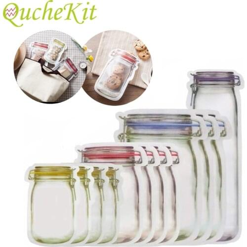 12Pcs Kitchen Mason Jar Bottle Zipper Bags Waterproof Seal Food Storage Bags Reuable Fresh Food Storage Container For Travel