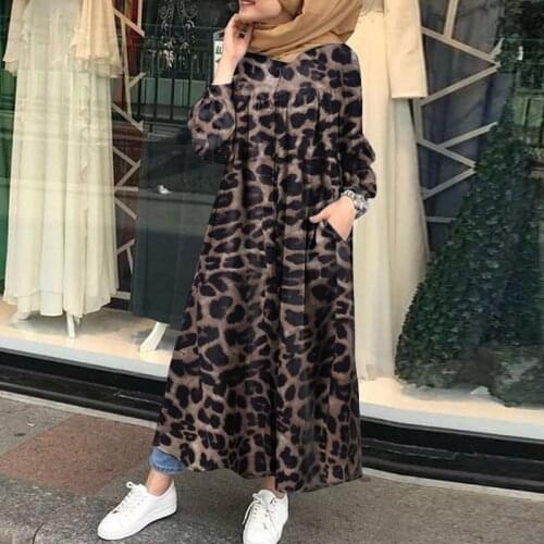 Muslim Hijab Dress ZANZEA Women Long Sleeve Marocain Kaftan 2021 Autumn Printed Turkish Islam Vestidos Female Robe Plus Size 5XL