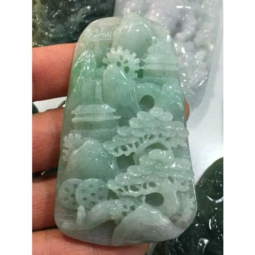 Natural 7A Myanmar jade Handcarved jade mountain trees green jade pendant jade necklace men pendants jewelry jade necklaces