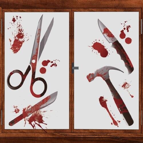 Halloween Stickers Bathroom Stickers Blood Handprints FootPrints Knife Axe Scissors Removable Glass Wall Stickers For Holiday