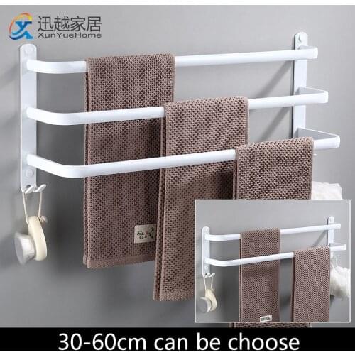 Towel Hanger Rack 30-60cm Shower Bar Storage Wall Holder Organizer Hook Rail White Aluminum Bath Shelf Bathroom Accessories