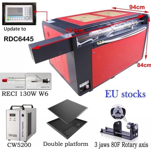 No tax for EU 130W Mini Laser engraver Cutter Machine 1000*600mm Laser printer engraver &CW5000 Water Chiller&Linear Guide DSP