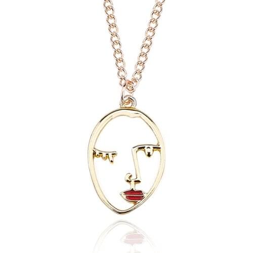 New Face Contour Abstract Personality Enamel Pendant Necklace 4 Color Lip Gloss Hollow Face Charm Female Choker Hot Selling