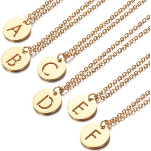 Stainless Steel Tiny Round Disc Initial Necklace Gold Silver Color Letters Name Choker For Women Minimalist Pendant Jewelry