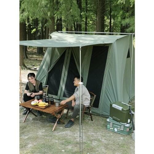 Camping Outdoor Large 5-8 Person Portable Cotton Canvas Bow-shaped Glamping Spring Roof Top Tent Gear with Tent-fly Canopy