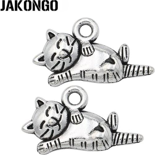 JAKONGO Antique Silver Plated Animals Lovely Cats Charms Pendants for Jewelry Making DIY Handmade 19x12mm 20pcs/lot
