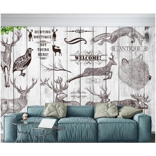 Custom photo wallpaper for walls 3 d murals Cartoon european retro wooden board animal deer background wall papers home decor