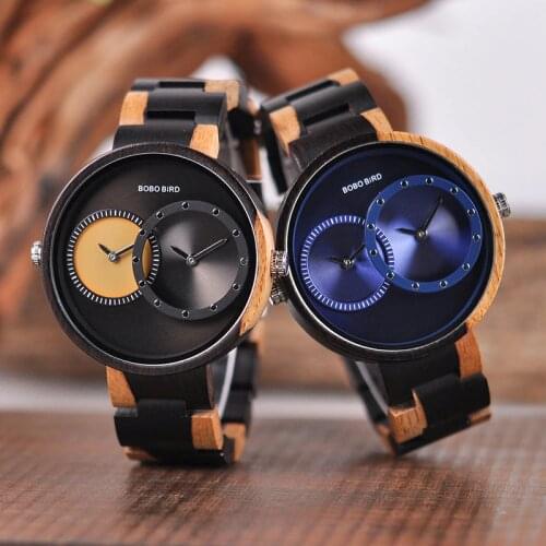 Relogio Masculino BOBO BIRD Luxury Timepieces 2 Time Zone Wood Watch Men Ladies colorful band Timepiece Accessories Christmas