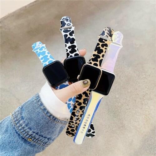 Cow Pattern Watch Band for Apple Watch 44mm 40mm 38mm 42mm Laser Silicone Watch Strap for IWatch Series 6 5 4 3 Bracelet