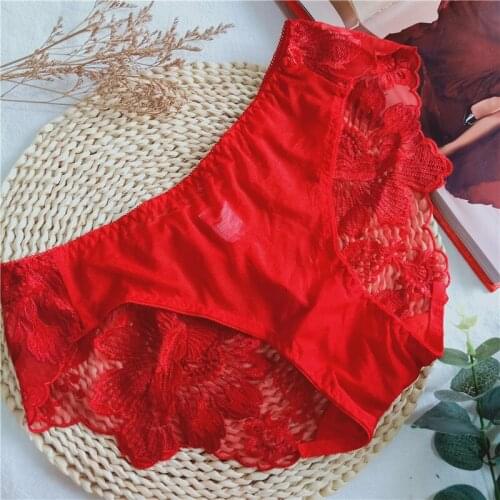 Deluxe peony lace embroidered transparent ladies seamless low-waisted thong sexy pantiesCX25