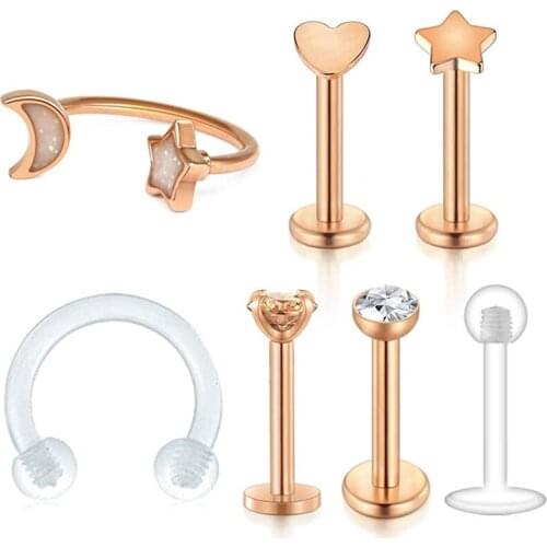 Cartilage Tragus Earrings-Stainless Steel Internally Threaded Monroe Medusa Lip Ring Rook Helix Earring Stud Barbell Piercing