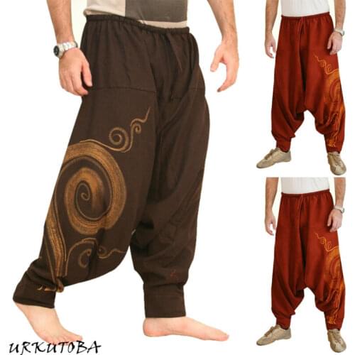 Harem Pants Hippie Aladdin Baggy Indian Mens Casual Trousers Hip-hop Men Gypsy Cotton Linen Wide-legged Loose Pants Vintage