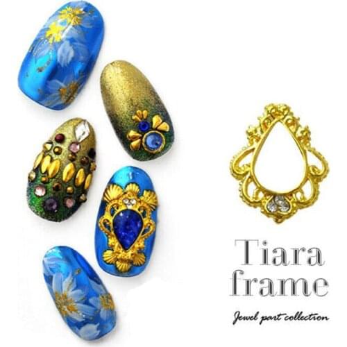 20pcs Japanese alloy nail art decorations 3d retro metal tiara frame with diamond/pearl drop shape nails accessories