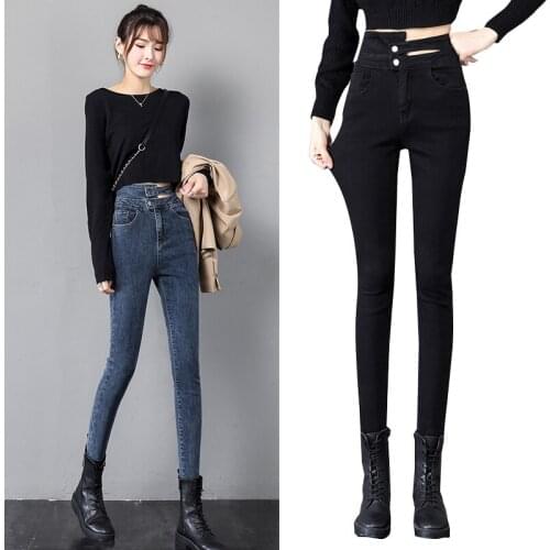 High-quality leggings denim jeans warmth, thin stretch women denim pencil pants winter thickening