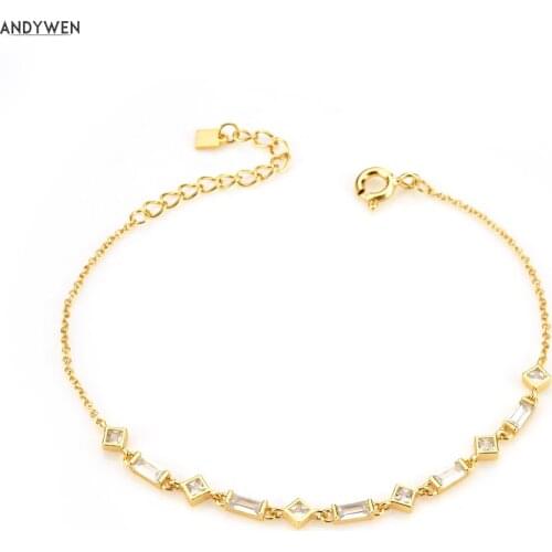 ANDYWEN 925 Sterling Silver Gold Zircon Charm Chain Bracelet Pulsera de cadena JANET Cristal Oro 2021 Women Wedding Jewelry