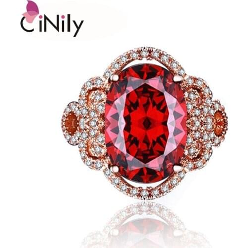 CiNily Garnet Zirconia Rose Gold Color Wholesale Jewelry for Women Anniversary Ring Size 6-9 NJ23