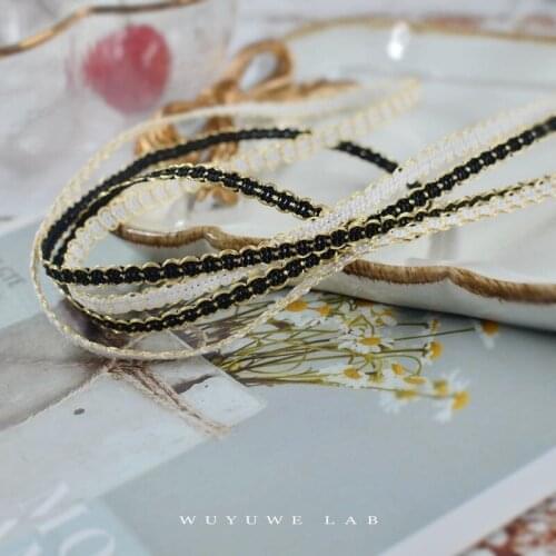 2M Gold Line Beige Black Embroidery Lace Ribbon Trim DIY Sewing Dress Curtain Craft Materials Decoration 4mm Wide Accessories