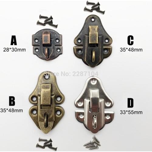 2pcs Decorative Iron Antique Brass Silver Jewelry Box Gift Wine Wooden Case Suitcase Hasp Latch Lockable Clasp Can Hold Lock