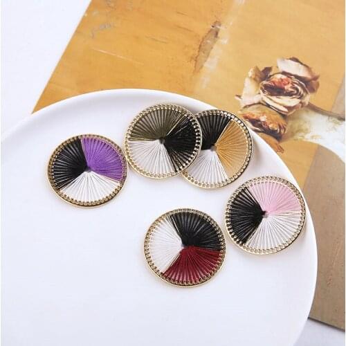 2pcs hot-sales Vintage Drop Earrings For Women Color Line Woven Contrast Color Round Pendant Diy Jewelry Accessories Wholesale
