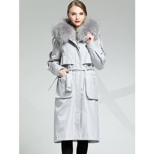 2020 Real Fur Coat Female Real Rabbit Fur Liner Parka Winter Jacket Women Raccoon Fur Collar Long Trench Coats MY3938