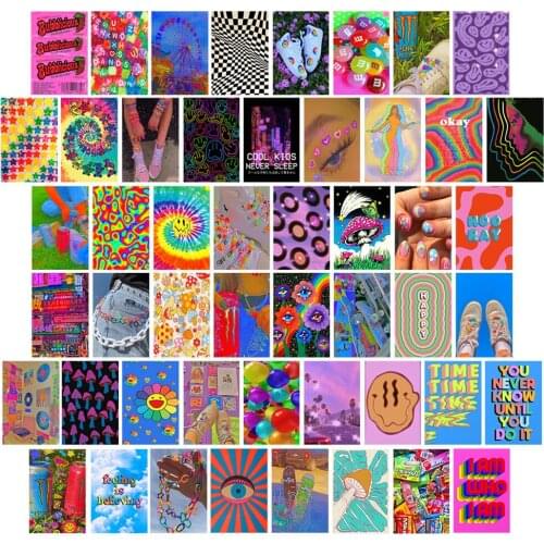 50pcs Colorful Wall Art Collage Kit Indie Modern Minimalist Style Aesthetic Pictures Postercard Cute Photo Teenage Hoom Decor