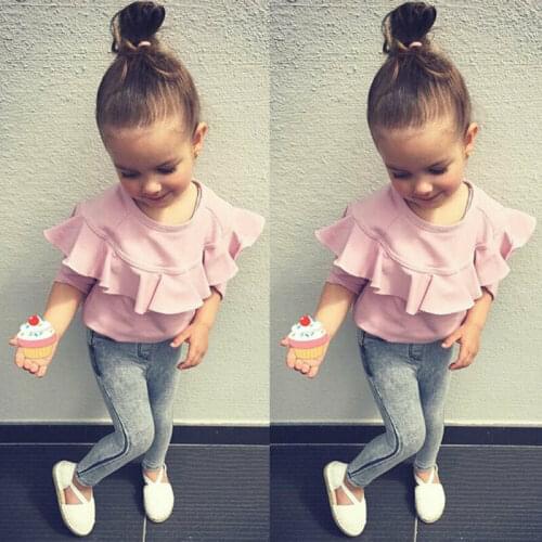 US STOCK Kid Newborn Baby Girl 1T-6T Contton long Sleeve Denim Trousers Winter Clothes