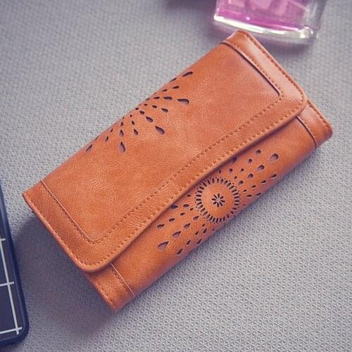 Hollow Out Pattern Retro Wallet Female Purse PU Leather handbag Practical Women Purses Vintage Long Wallets
