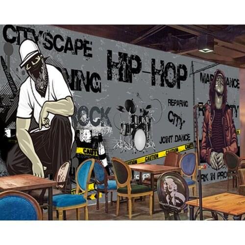 Free Shipping Music Restaurant Wallpaper Custom 3D Dance Studio Music Room Mural Black Trend Rock Hip Hop Music Bar KTV Mural
