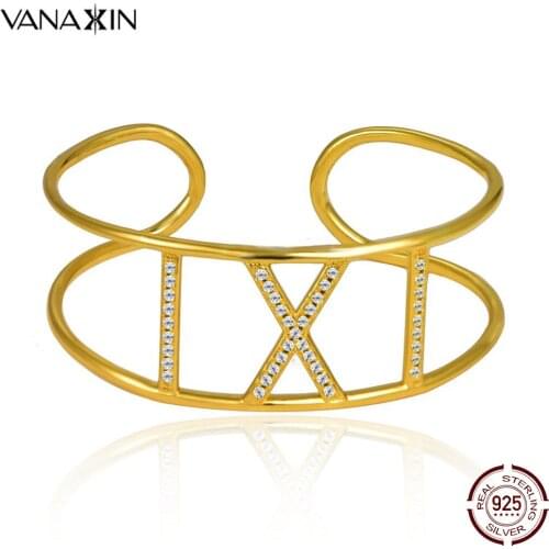 925 Sterling Silver Bangle for Women Open Wide Style Cuff Bracelets AAA Zircon Wedding Jewellery Accessory Luxury Gift