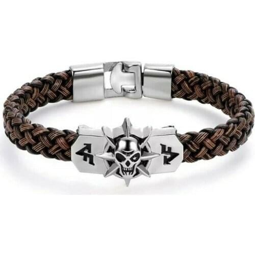 Bracelet With Skull Skeleton Skull for Men Women Braun Vintage Biker