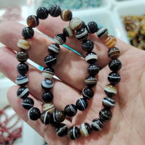 Natural Coffee stripe Beads Round Loose Stone Beads For Jewelry Making DIY Bracelet Necklace Accessories wholesale