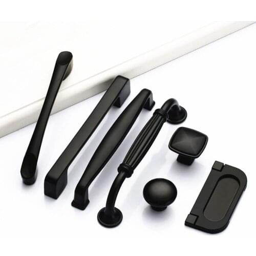 Black Aluminum Alloy Door Handle Drawer Kitchen Cupboard Cabinet Drawer Pull Knobs for Furniture Hardware with Screws