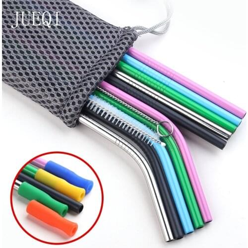Colours Reusable Metal Drinking Straws Stainless Steel Sturdy Bent Straight Drinks Straw with Cleaning Brush Bar Party Accessory