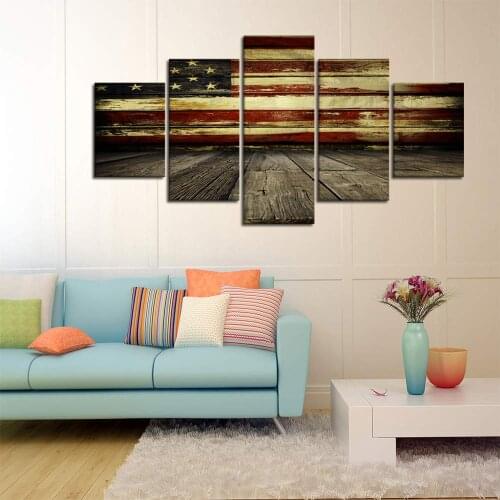 Wooden Flag Wall Pictures for Living Room Canvas Print Retro Vintage American Flag Modern Art Painting 5pcs Drop Shipping